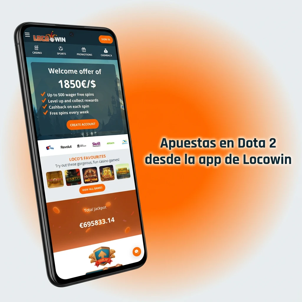 Locowin app on mobile showing Dota 2 esports betting markets with live odds and bet confirmation screen