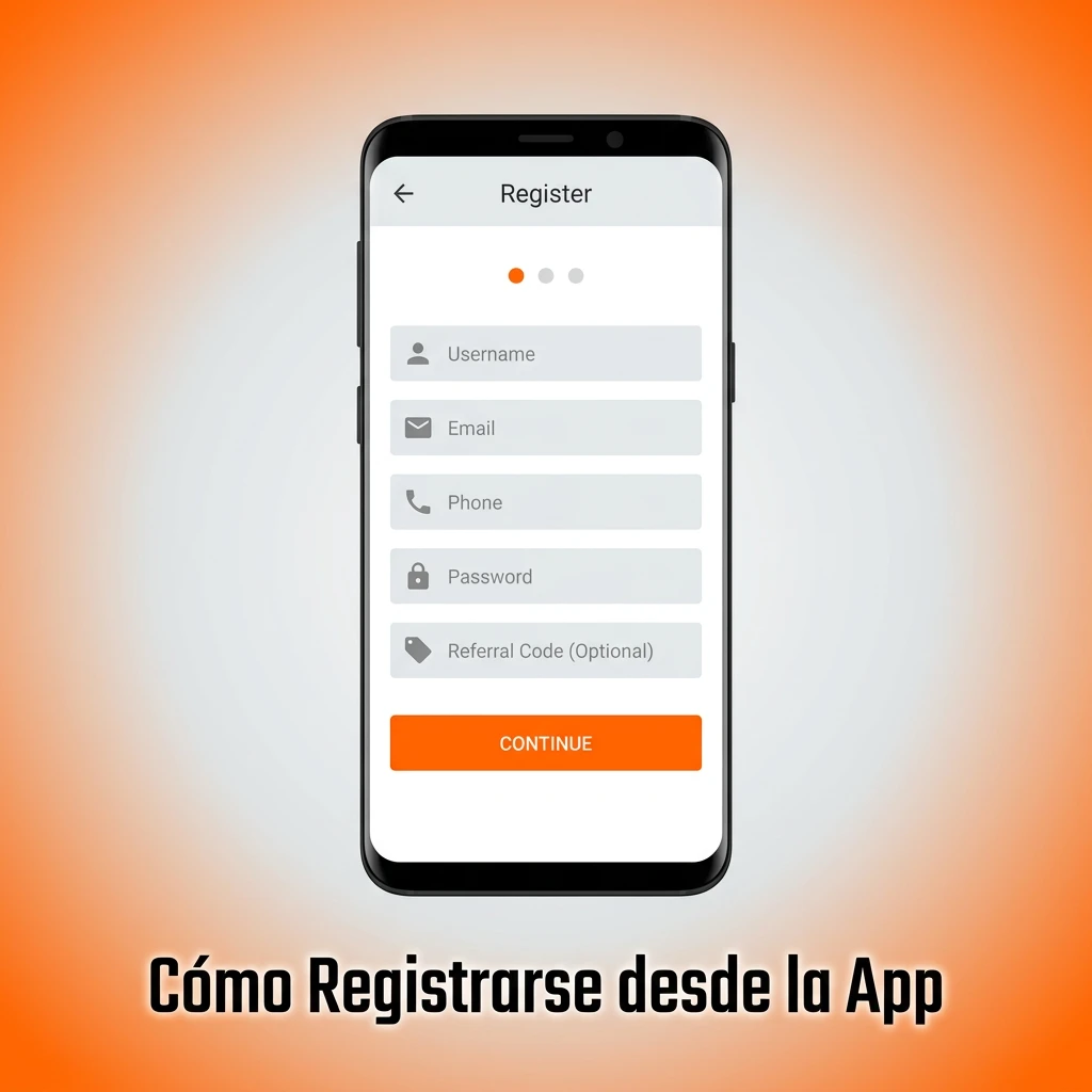 Mobile app registration screen showing step-by-step account creation process with form fields and payment options.