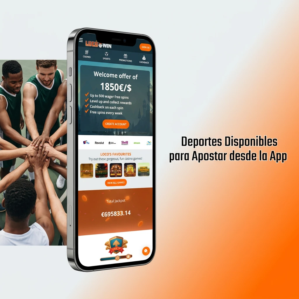 Sports betting app interface showing football, basketball, tennis, MMA and more sports available on Locowin