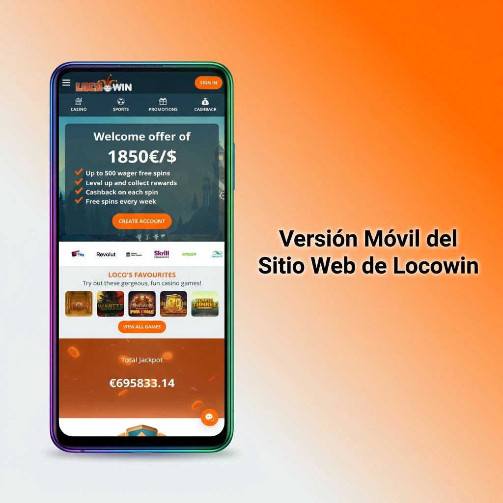 Locowin mobile website optimized for smartphones and tablets with sports betting and casino games.