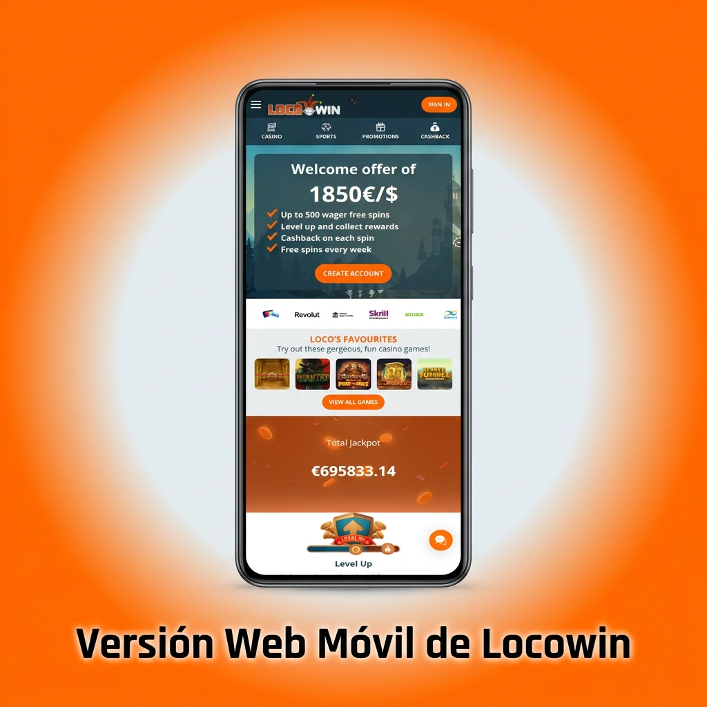 Locowin mobile web version running on smartphone browser, fully responsive casino interface accessible without app download